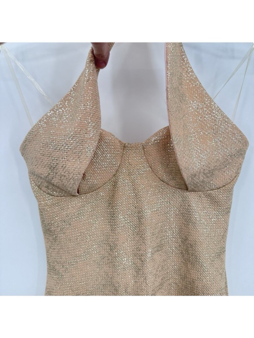 Y2K CHARLOTTE RUSSE gold metallic halter dress MEDIUM bodycon club 2000s party - Picture 5 of 11